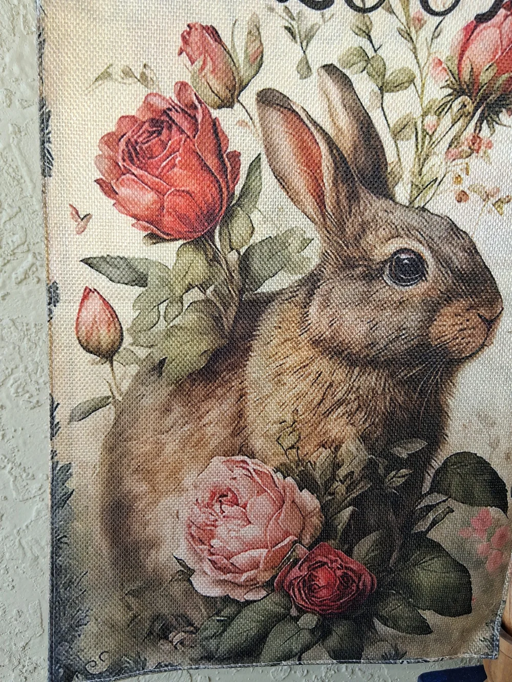 Welcome Bunny Floral Garden Flag - Brown and Pink